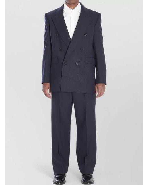 Saint Laurent Blue Wool Low-Rise Pleated Wide-Leg Tailored Trousers for men