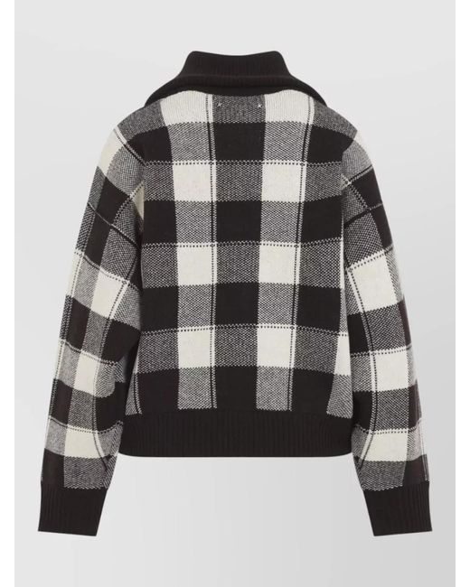 Golden Goose Deluxe Brand Black Wool Check Cardigan Relaxed Fit Ribbed Collar