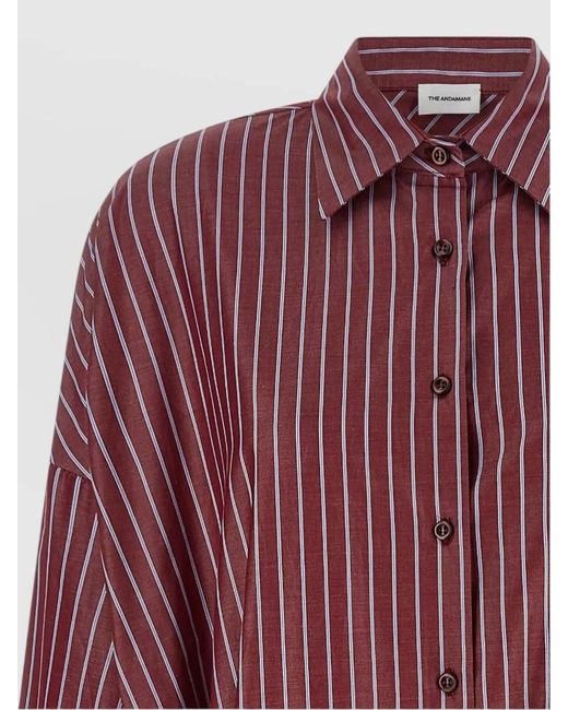 ANDAMANE Jolene Striped Collared Long Sleeve Fringe Top