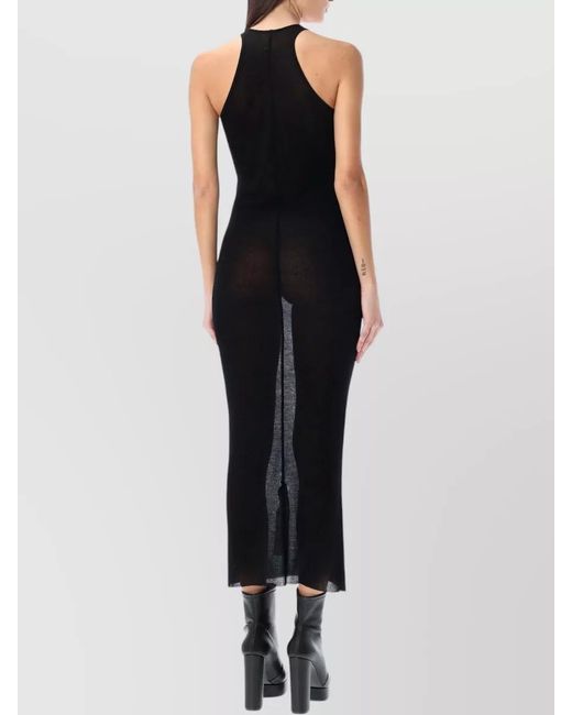Rick Owens Black Silk-Blend Ribbed Sleeveless Racerback Midi Dress