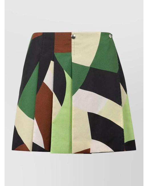 Plan C Green Gocaa Cotton Mini Skirt Pleated Buttons