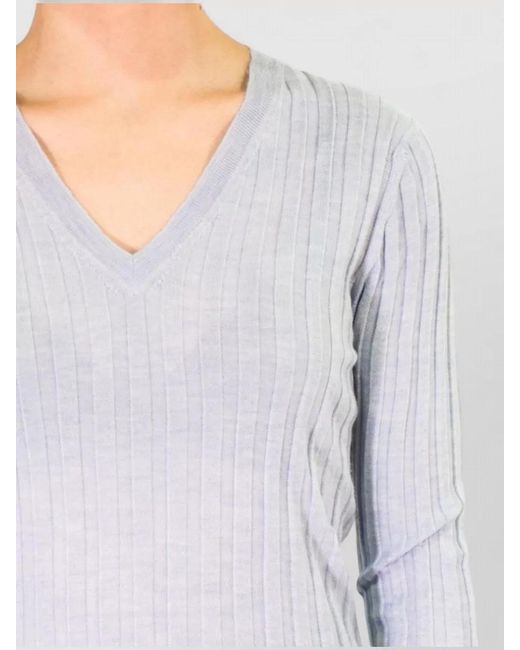 LA ROSE Gray V Neck Cashmere Silk Knit Top