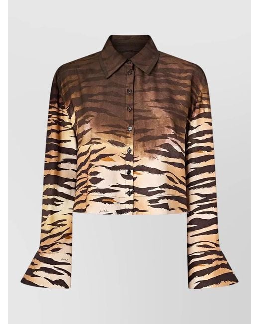 Pinko Brown Animal-Print Cropped Shirt