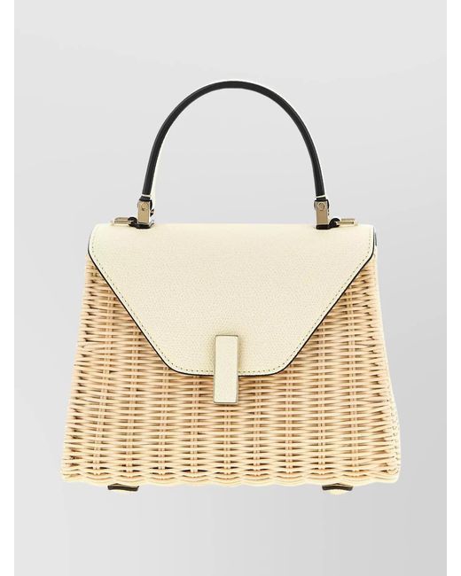 Valextra Natural Mini Handbag With Woven Texture And Strap