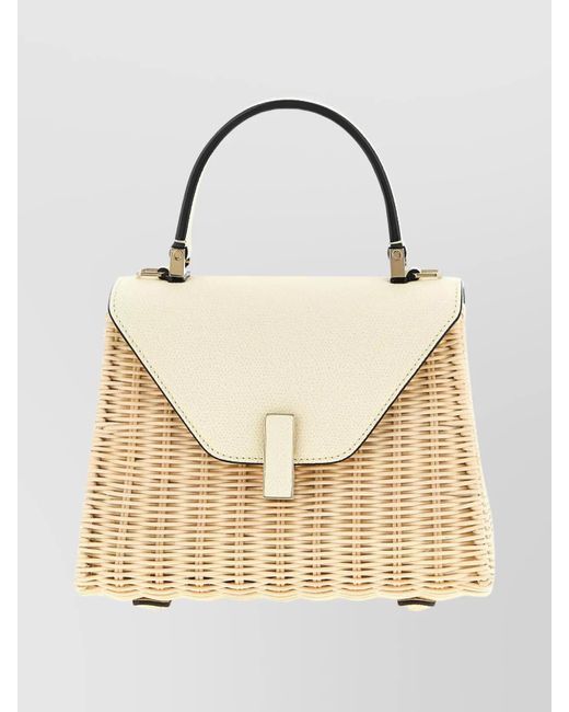 Valextra Natural Mini Handbag With Woven Texture And Strap