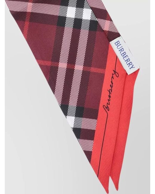 Burberry Red Checked Rectangle Scarf Tie And Bow