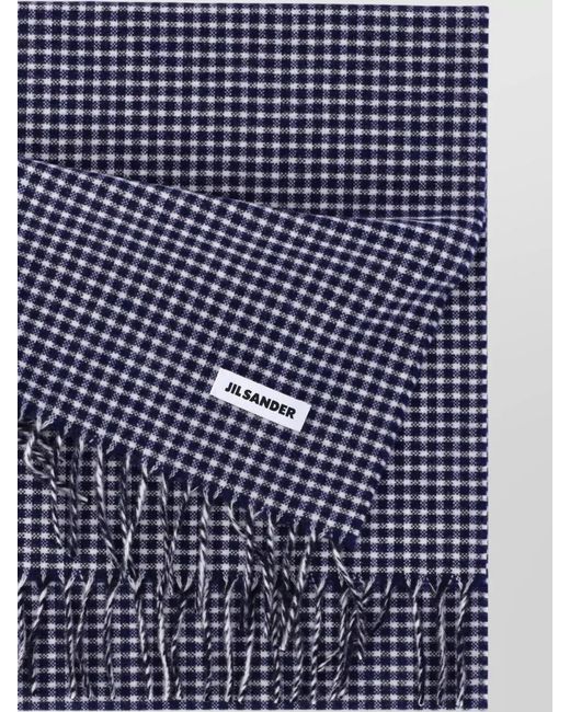 Jil Sander Blue Check Pattern Scarf Fringed Edges Design for men