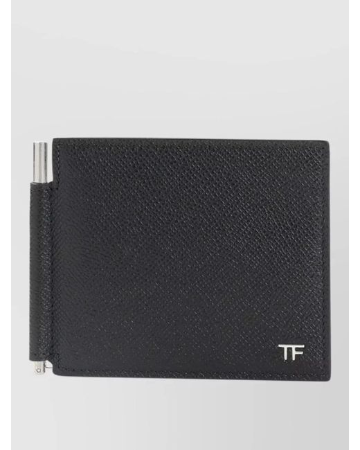 Tom Ford Black Textured Finish Compact Leather Cardholder Wallet