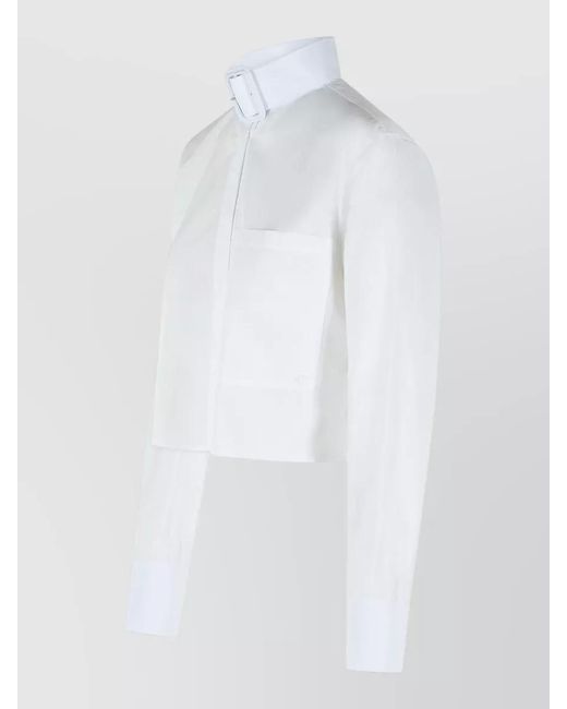 Courreges White Cotton Shirt High Collar Buckle Detail