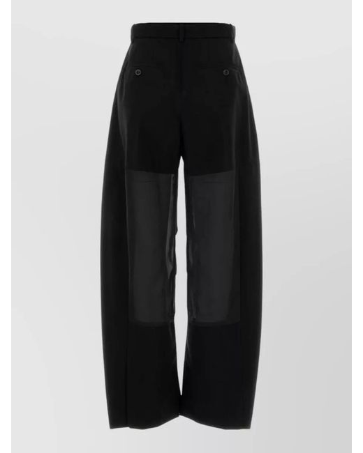 Sacai Black Wool Trousers Belt Loops Sheer Wide Leg