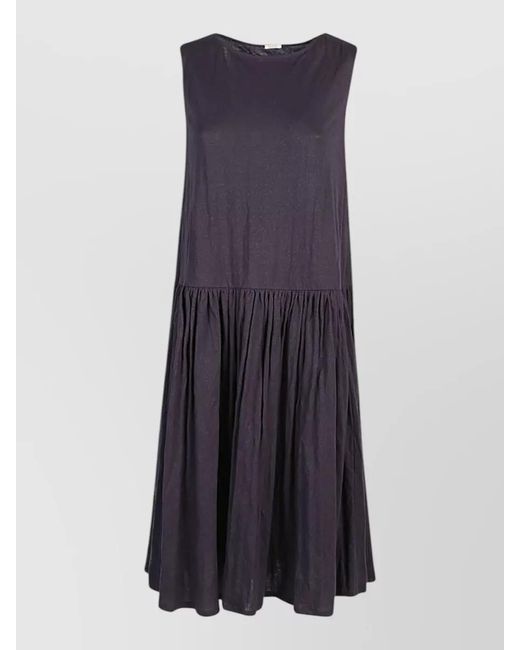 Apuntob Blue Jersey Midi Dress Crewneck Sleeveless Pleated
