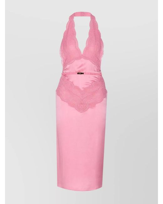 Gucci Pink Silk Halterneck Lace Sleeveless Midi Dress