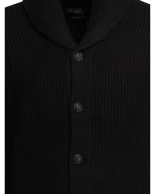 RRL Black Cashmere Cardigan Shawl Collar Ribbed Texture Pockets for men
