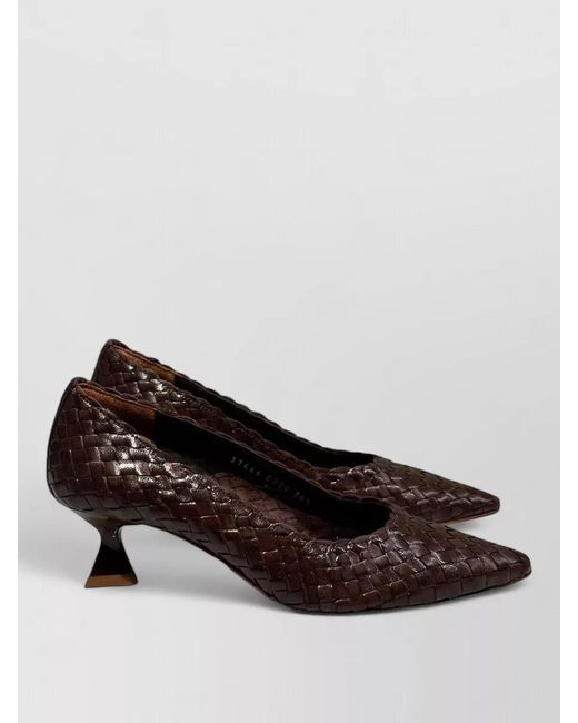 LA ROSE Brown Carol Pumps Pointed Toe Unique Heel
