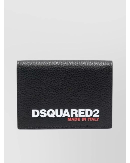 DSquared² Black Textured Leather Bifold Wallet With Logo Print for men