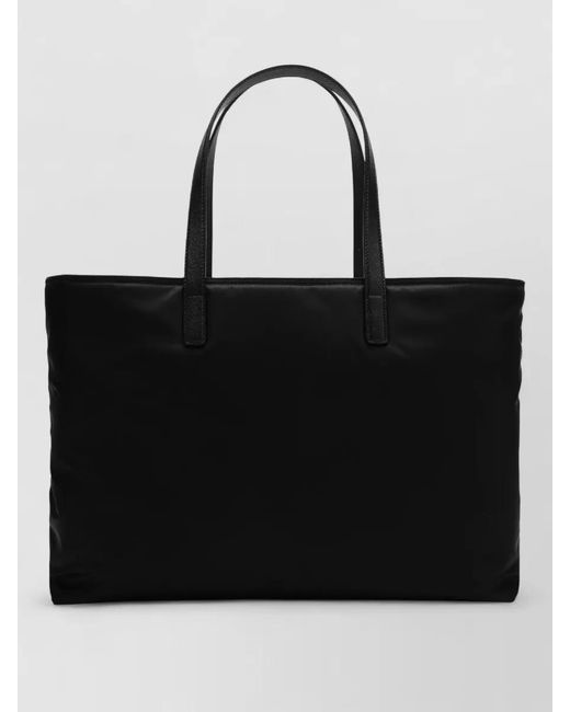 Prada Black Tote Bag Rectangular Shape External Pocket Handles
