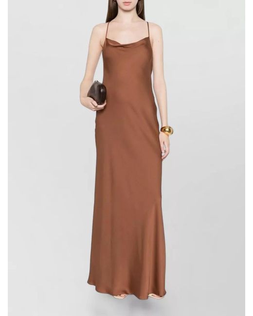 Silk95five Brown St Germaine Satin Maxi Dress Sleeveless