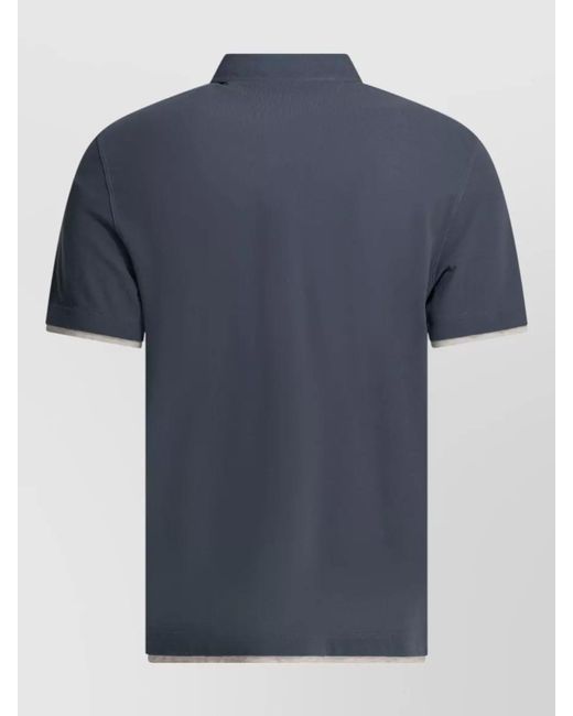 Brunello Cucinelli Blue Layered Effect Button Front Polo Shirt for men