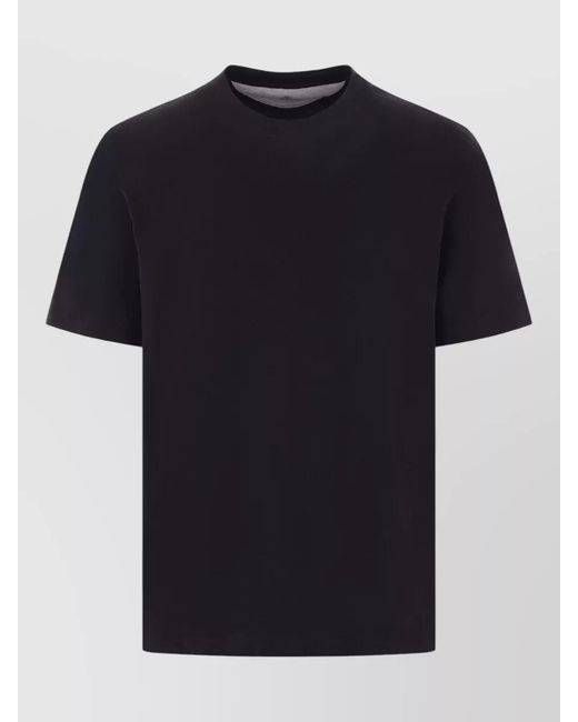 Brunello Cucinelli Black Cotton T Shirt Ribbed Neck Short Sleeves for men