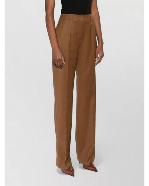 Max Mara Brown Wool Pleated Straight-Leg Tailored Trousers