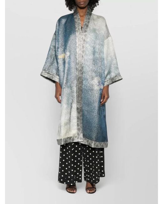 Pierre Louis Mascia Blue Long Kimono Jacket Textured Fabric Print