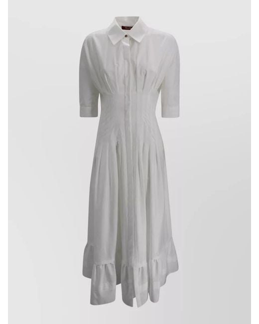 Max Mara Gray Long Poplin Dress Corset Waist Detail