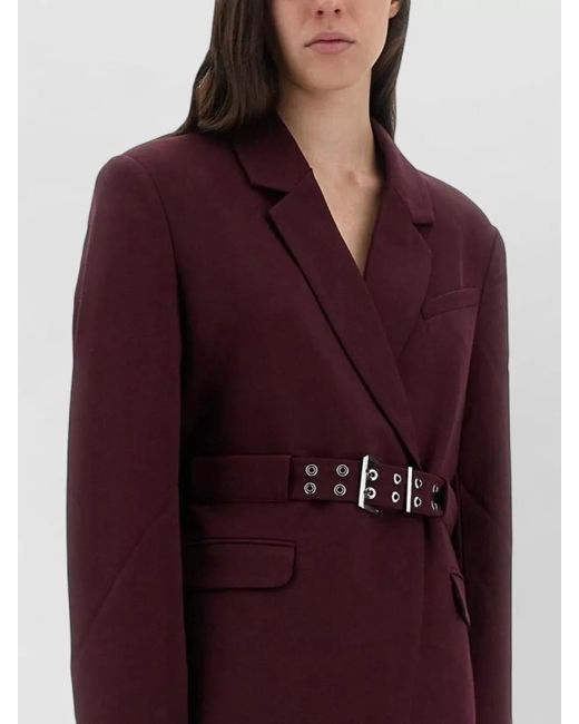 Ganni Red Crepe Blazer Belted Waist Long Sleeves