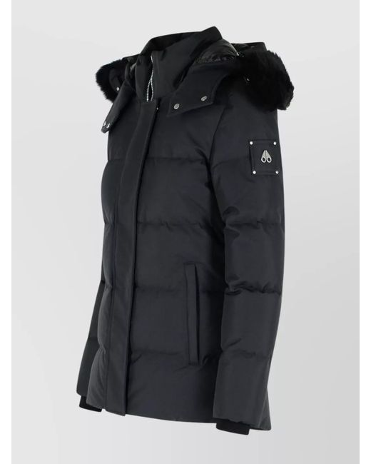 Moose Knuckles Black Hooded Quilted Down Jacket Pockets