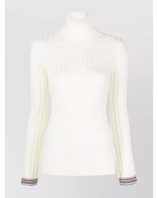 Etro White Wool Ribbed Turtleneck Knitted Top