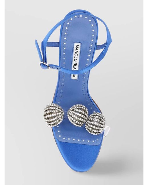 Manolo Blahnik Blue Satin Jewel-Embellished Sandals