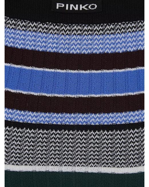 Pinko Blue Terra Midi Skirt Striped Rib Knit