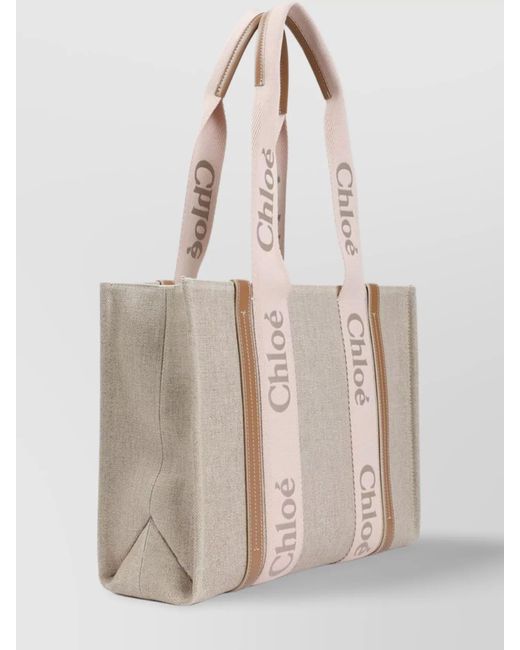 Chloé Natural Woody Linen Shoulder Bag