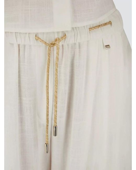 Herno White Trousers Belt Detail Linen Viscose Blend