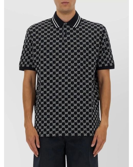 Gucci Black Cotton Gg Jacquard Polo Shirt for men