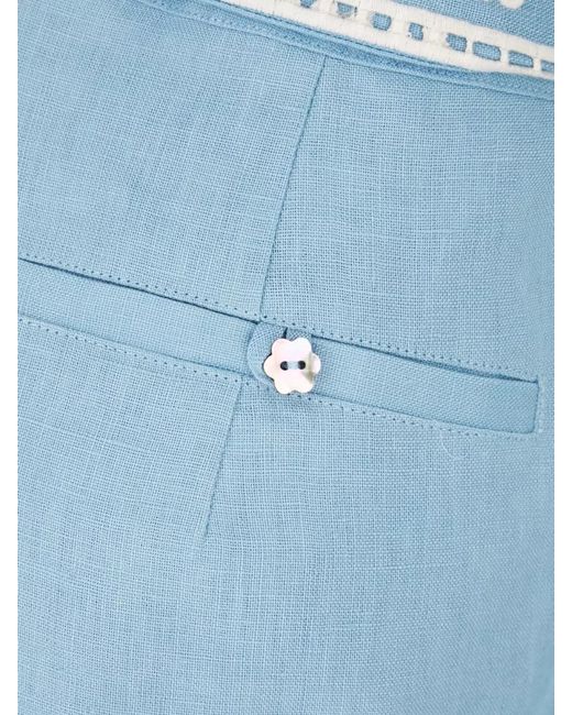 Farm Rio Blue Linen Shorts Belted Waist Floral Pattern