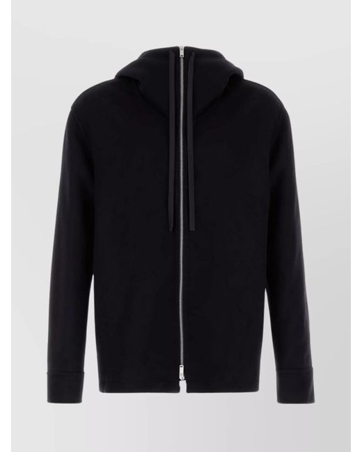 Jil Sander Blue Hooded Cashmere Cardigan With Ribbed Cuffs And Hem for men