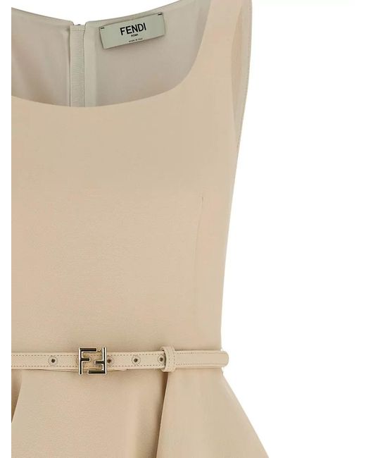 Fendi Natural Silk Wool Knee-Length Dress