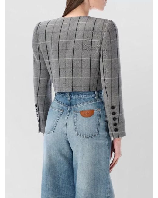 Chloé Blue Cropped Checked Jacket