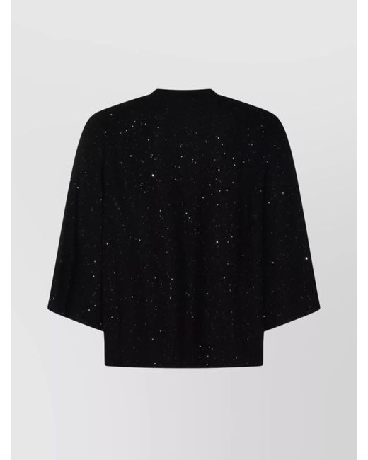 Fabiana Filippi Black Wool Silk Cashmere Sequined Ribbed Cape