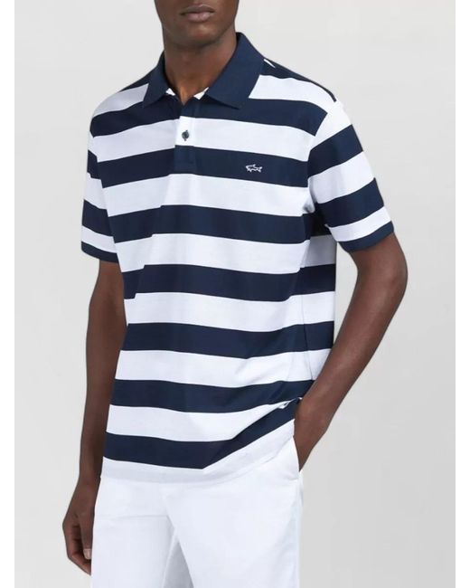 Paul & Shark Blue Cotton Striped Polo Shirt Short Sleeves for men