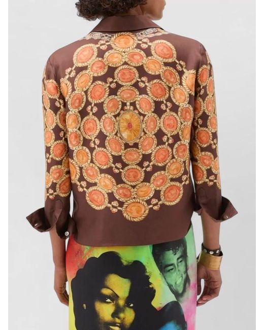 Versace Brown Collared Neck Long Sleeve Nylon Silk Top