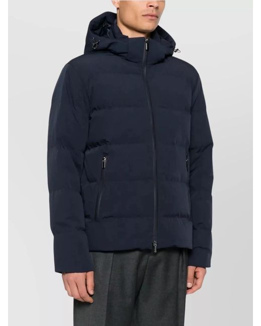 Paul & Shark Blue Down Hooded Quilted Jacket for men