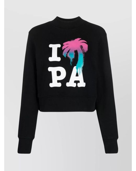 Palm Angels Black I Love Pa Cotton Crewneck Sweatshirt