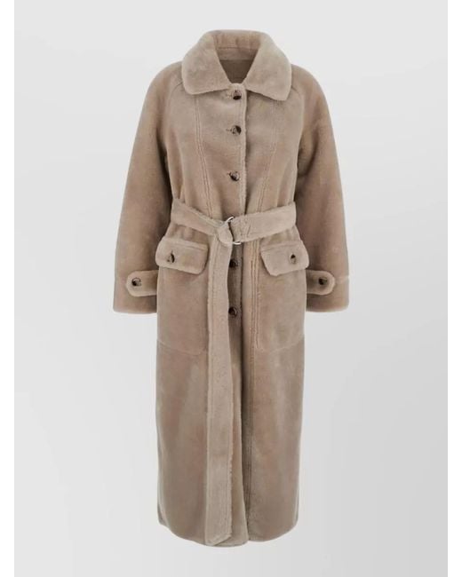 Urbancode Natural Long Faux Fur Coat Belted Waist
