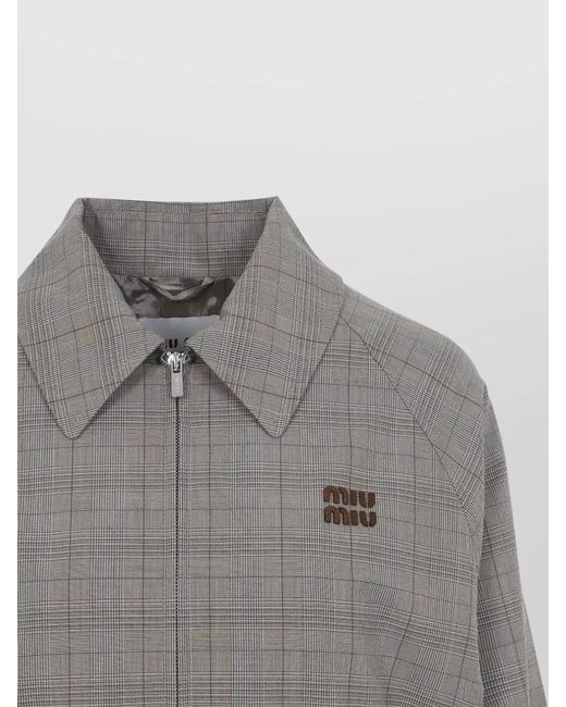 Miu Miu Gray Checked Blouson Jacket Relaxed Silhouette