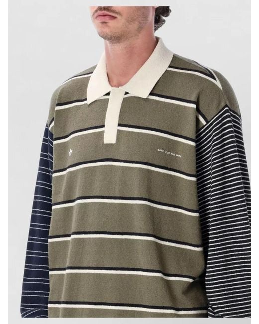Adidas Originals Gray Striped Knit Polo Long Sleeve Sweater for men