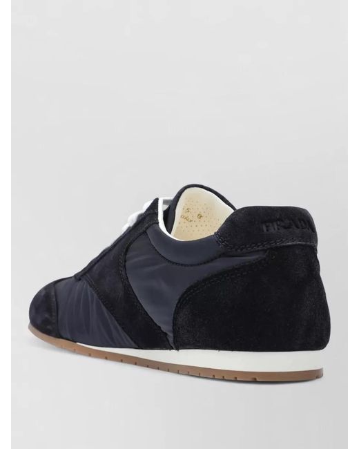 Prada Black Sneakers Round Toe Rubber Sole Suede Panels for men