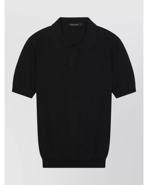 Tagliatore Black Cotton Polo Shirt Short Sleeves Ribbed Hem for men