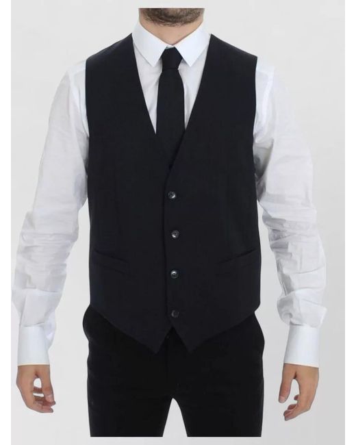 Dolce & Gabbana Black Wool V-Neck Waistcoat for men