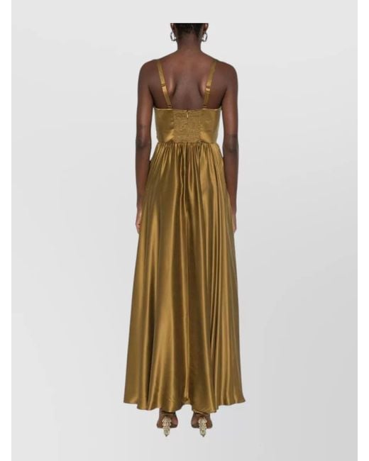 Zimmermann Metallic Silk Dress Cut Out Keyhole Pleated